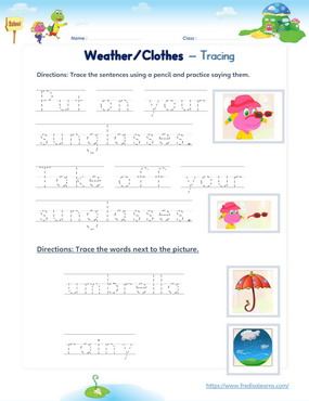 weather clothes words sentence tracing