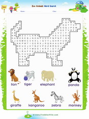Zoo Animals Word Search Worksheet for ESL Learners